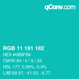 Color code: RGB 11 191 182 | qconv.com
