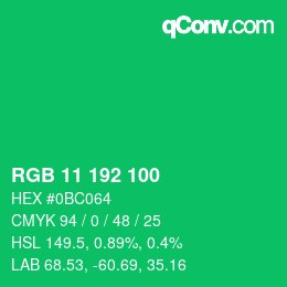 Color code: RGB 11 192 100 | qconv.com