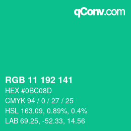 Color code: RGB 11 192 141 | qconv.com