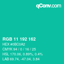 Color code: RGB 11 192 162 | qconv.com