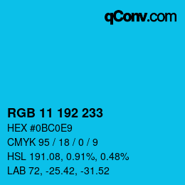 Color code: RGB 11 192 233 | qconv.com