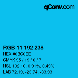 カラーコード: RGB 11 192 238 | qconv.com
