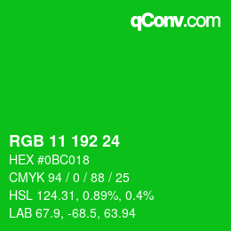 カラーコード: RGB 11 192 24 | qconv.com