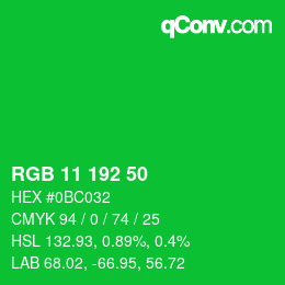 Color code: RGB 11 192 50 | qconv.com