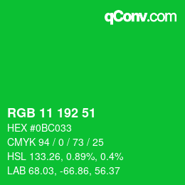Color code: RGB 11 192 51 | qconv.com