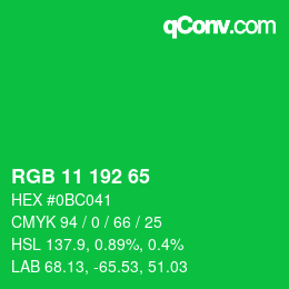カラーコード: RGB 11 192 65 | qconv.com