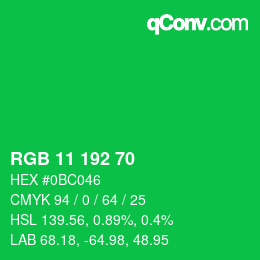 カラーコード: RGB 11 192 70 | qconv.com