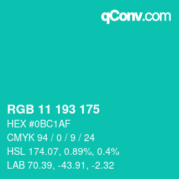 カラーコード: RGB 11 193 175 | qconv.com