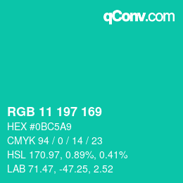 Color code: RGB 11 197 169 | qconv.com