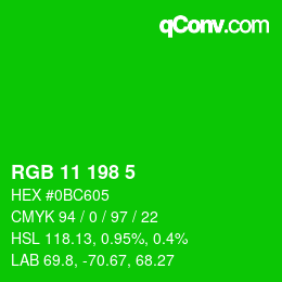 Color code: RGB 11 198 5 | qconv.com