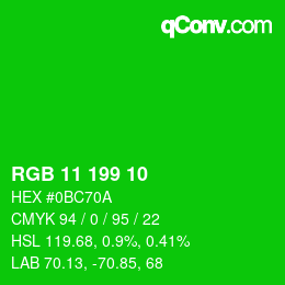 Color code: RGB 11 199 10 | qconv.com