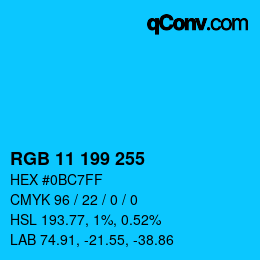 Color code: RGB 11 199 255 | qconv.com