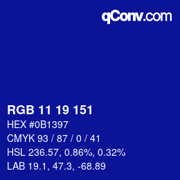Color code: RGB 11 19 151 | qconv.com