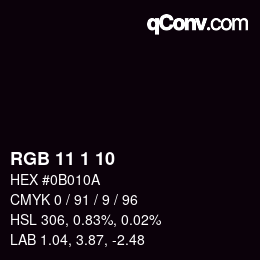 カラーコード: RGB 11 1 10 | qconv.com