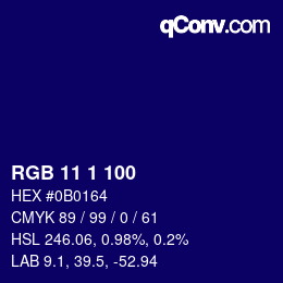 カラーコード: RGB 11 1 100 | qconv.com