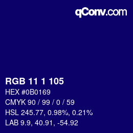 カラーコード: RGB 11 1 105 | qconv.com
