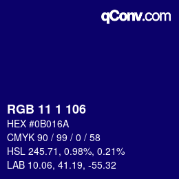 カラーコード: RGB 11 1 106 | qconv.com
