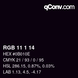 Code couleur: RGB 11 1 14 | qconv.com