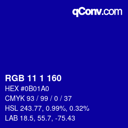 Color code: RGB 11 1 160 | qconv.com