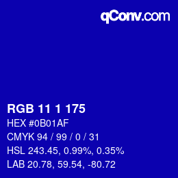 Color code: RGB 11 1 175 | qconv.com