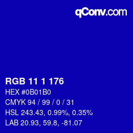 Color code: RGB 11 1 176 | qconv.com