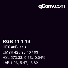 颜色代码: RGB 11 1 19 | qconv.com