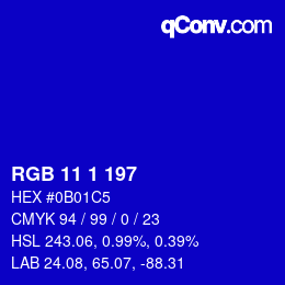 颜色代码: RGB 11 1 197 | qconv.com