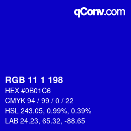Color code: RGB 11 1 198 | qconv.com