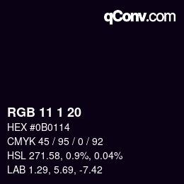Color code: RGB 11 1 20 | qconv.com