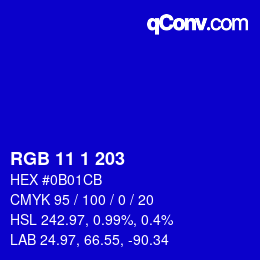 Color code: RGB 11 1 203 | qconv.com