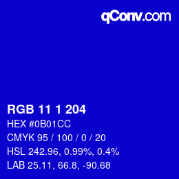 Color code: RGB 11 1 204 | qconv.com