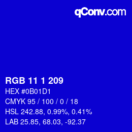 Color code: RGB 11 1 209 | qconv.com