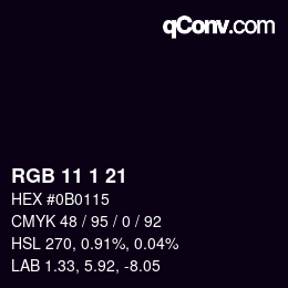 カラーコード: RGB 11 1 21 | qconv.com