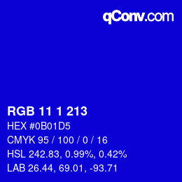 カラーコード: RGB 11 1 213 | qconv.com