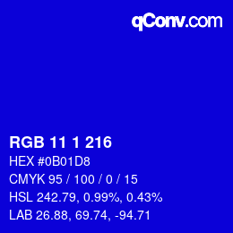 カラーコード: RGB 11 1 216 | qconv.com