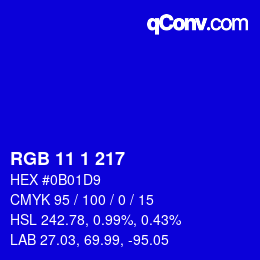 Color code: RGB 11 1 217 | qconv.com