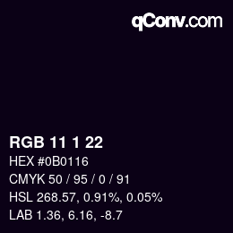 Farbcode: RGB 11 1 22 | qconv.com