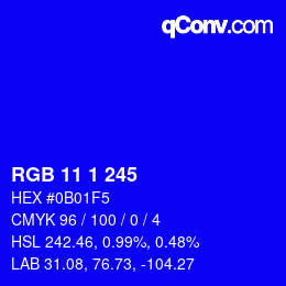 Color code: RGB 11 1 245 | qconv.com