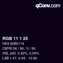 颜色代码: RGB 11 1 25 | qconv.com