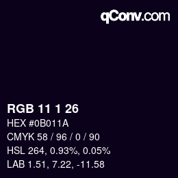 カラーコード: RGB 11 1 26 | qconv.com