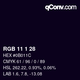 カラーコード: RGB 11 1 28 | qconv.com
