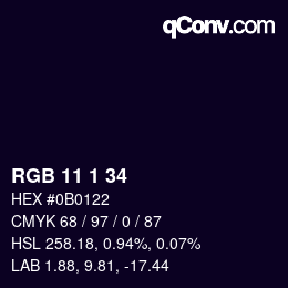 カラーコード: RGB 11 1 34 | qconv.com