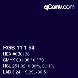 カラーコード: RGB 11 1 54 | qconv.com