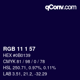 カラーコード: RGB 11 1 57 | qconv.com