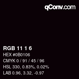 カラーコード: RGB 11 1 6 | qconv.com