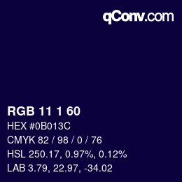 Color code: RGB 11 1 60 | qconv.com