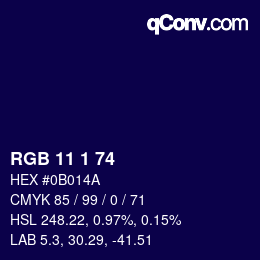 カラーコード: RGB 11 1 74 | qconv.com