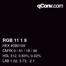 カラーコード: RGB 11 1 9 | qconv.com