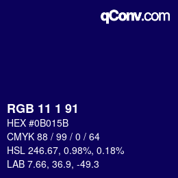 Color code: RGB 11 1 91 | qconv.com