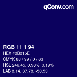 カラーコード: RGB 11 1 94 | qconv.com